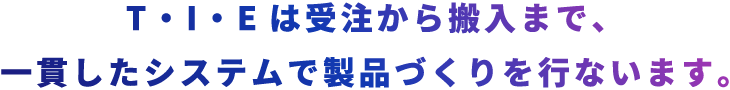 T・I・Eは受注から搬入まで、一貫したシステムで製品づくりを行ないます。